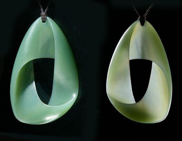 Two Views Moebius Ribbon Jade Pendant MoebiusRibbonx2 600x465 NZ Inanga Moebius Ribbon Jade Pendant